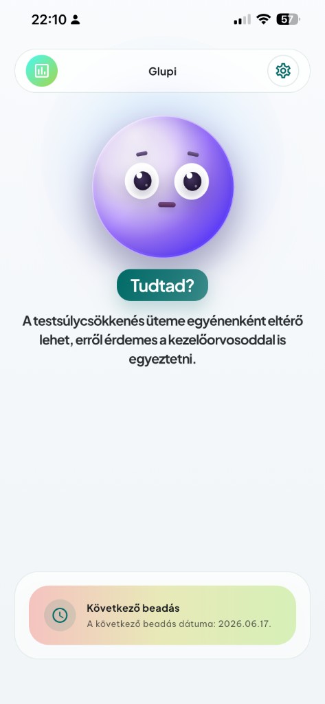 SúlyPont főképernyő: Glupi asszisztens és következő beadás emlékeztető