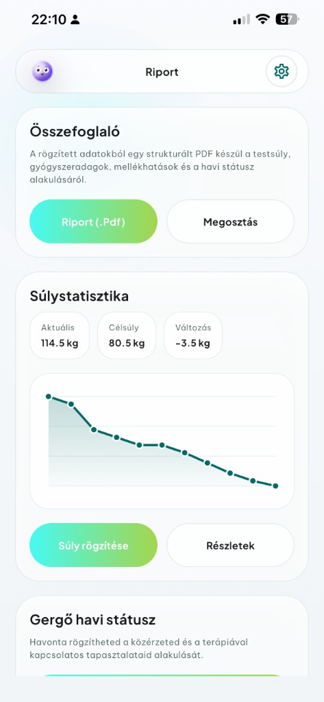SúlyPont riport: testsúlystatisztika és PDF összefoglaló orvosnak